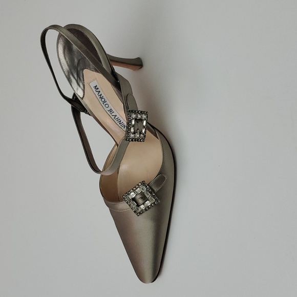 VTG Manolo Blahnik Crystal Satin Slingbacks in box- Carolyne 90s Mary Jane Esque - Picture 6 of 17